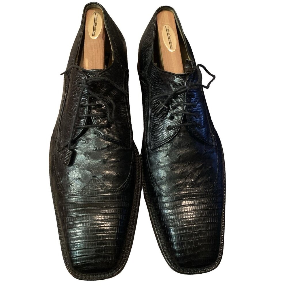 Mens Mezlan  Lizard Leather Black  11.5 Made in Spain Dress Shoes Lace Up EUC